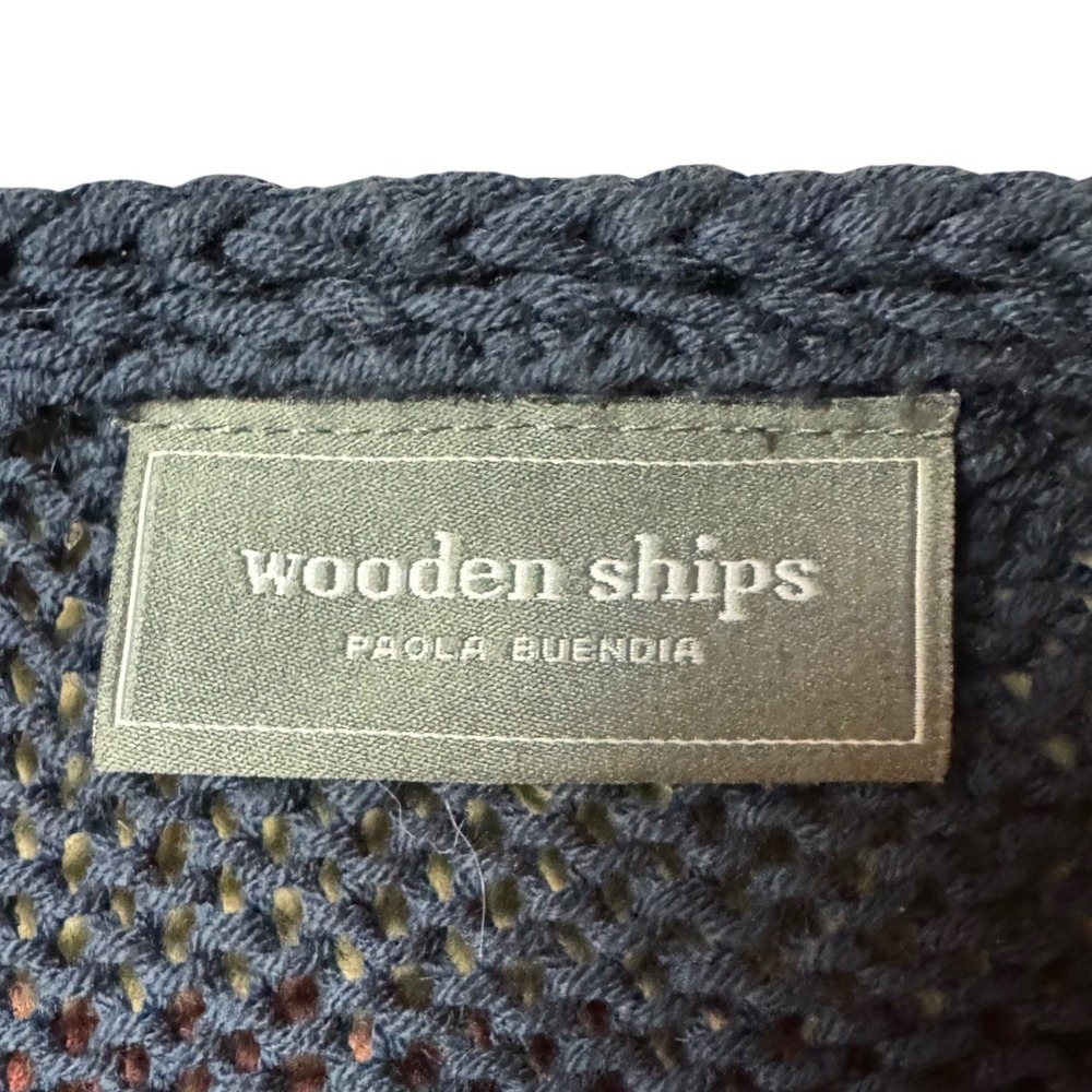 Wooden Ships Paola Buendia Navy Blue Star Knit Sweater Womens M/L Cropped Scoop - Picture 4 of 10
